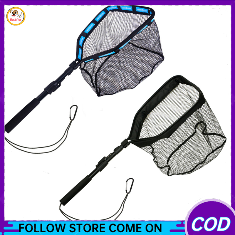 Folding Fishing Net, Aluminum Alloy 31.4in-39.3in Telescoping Fish Landing Net, Floating Fishing Net, Rubber Coated Landing Net For Stream River Pond Ocean Use