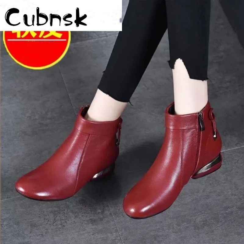 Giày bốt thời trang nữ thoải mái, ấm áp, đa năng, chống trượt, phong cách mùa thu và mùa đông mới, Giày cao gót đế dày, đế mềm và bốt cổ thấp thoải mái