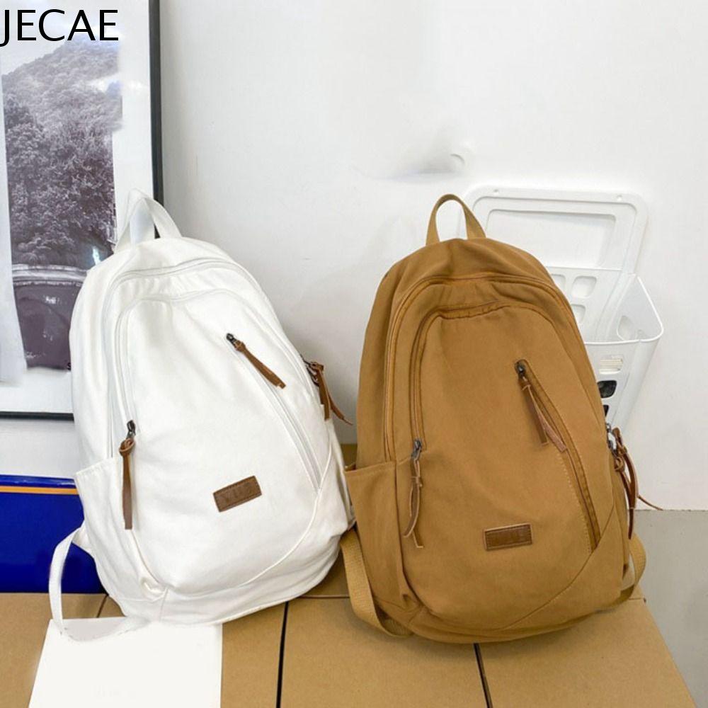 JECAE Nhiều lớp Ba lô học sinh Phong cách retro Dung lượng lớn Túi đeo vai cho nam nữ Đa năng Chống thấm nước Túi máy tính trường học Học sinh