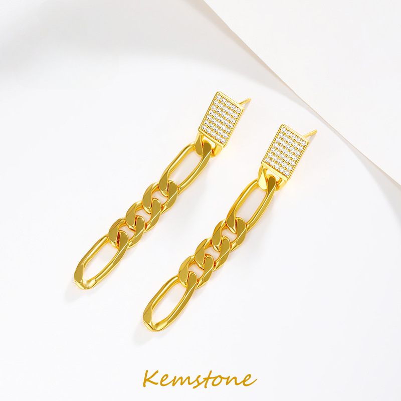 Kemstone Fashion Gold Plated Shiny Crystal Cubic Zircon Metal Chain Long Tassel Stud Earrings for Women Jewelry Gift ราคา 252 บาท*ส่งฟรี