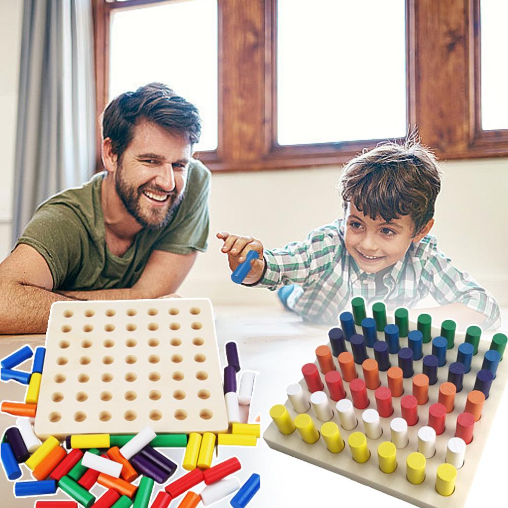 Montessori Cylinder Socket Blocks Board Game Color Early Toys Toy Color Recognition Sorting Learning A4X8