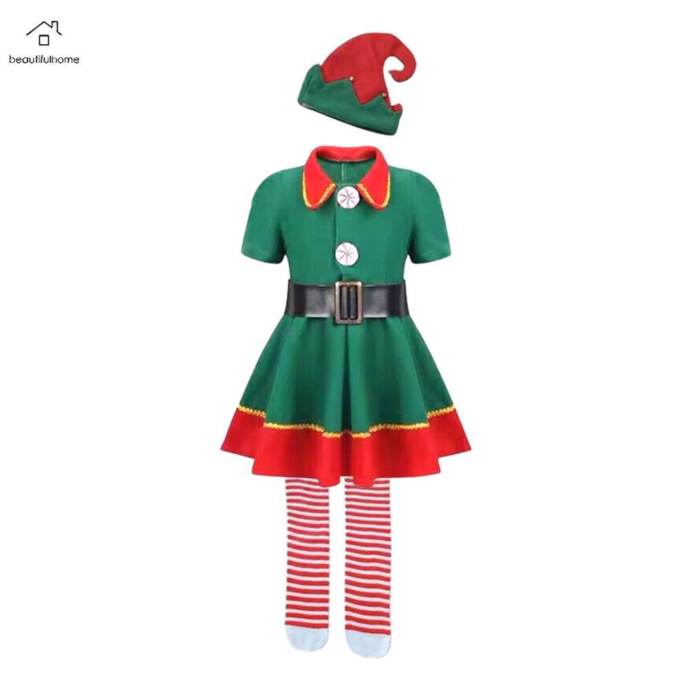 Christmas Elf Costume Set Elf Hat Shoes Stockings Adult Kids Elf Dress