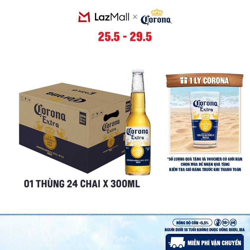 Thùng 24 Chai Bia Corona Extra Nhập Khẩu (300ml/chai)