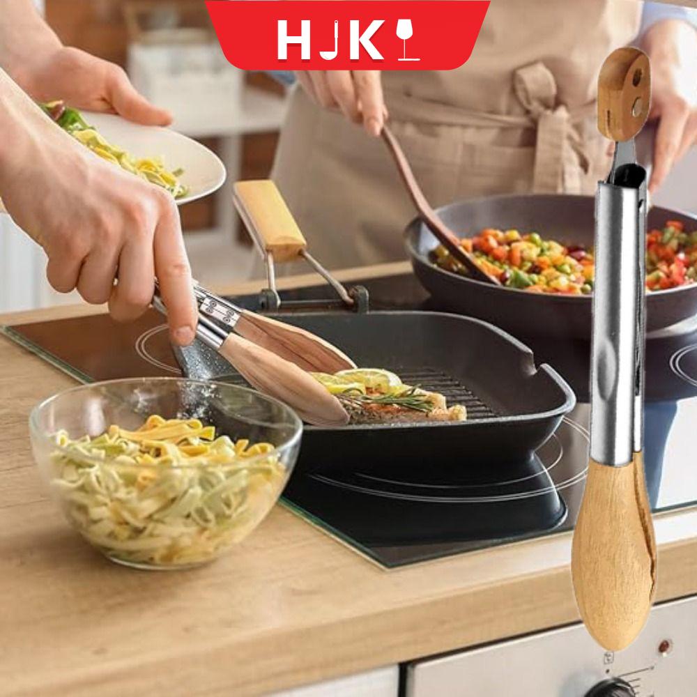 HJKL Tay cầm bằng thép không gỉ Kẹp nướng BBQ Đầu gỗ Không trượt Kẹp Salad Bánh Mì Tráng Miệng Đa năng 9/12 trong Kẹp nấu ăn Căng tin