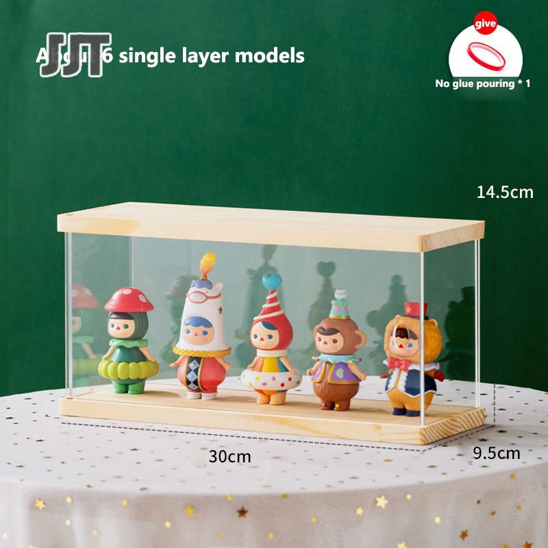 JJT Hộp đồ chơi sưu tập lưu trữ Giá trưng bày bong bóng Mart búp bê lưu trữ hộp Acrylic trong suốt chiếu sáng Tay tủ trưng bày gỗ đặc
