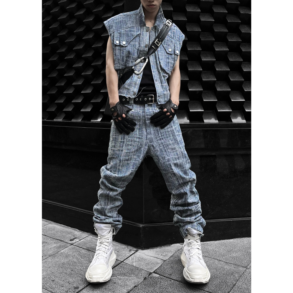 Quần dài denim xanh xước RICH Upsidedown Distressed Denim Pants - QD097