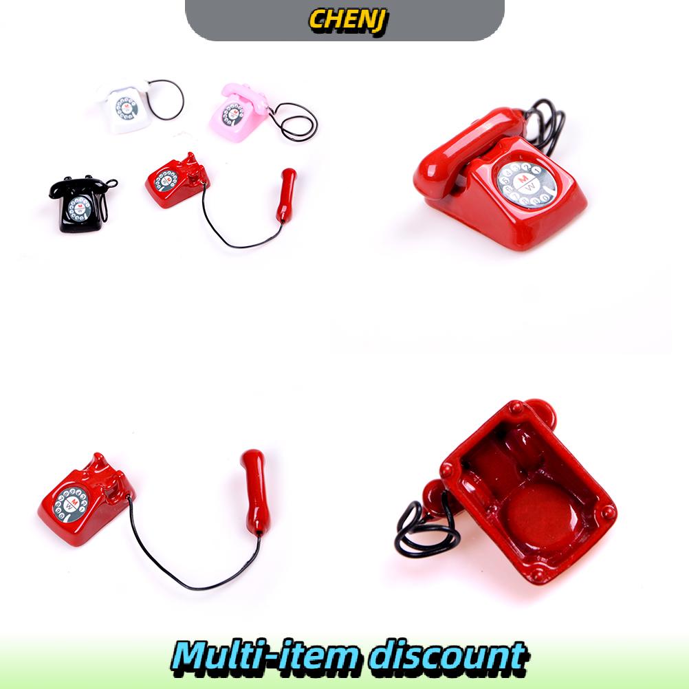 CHENJ โทรศัพท์บ้านตุ๊กตาของตกแต่งบ้านตุ๊กตาโทรศัพท์สไตล์โบราณของ1:12 ราคา 36 บาท*ส่งฟรี