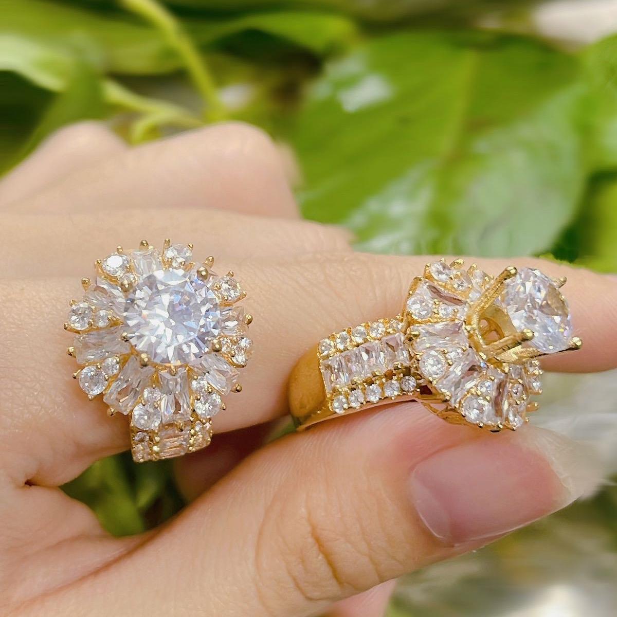 Nhẫn hoa đồng nguyên chất đeo bền hột cao barret có ký hiệu