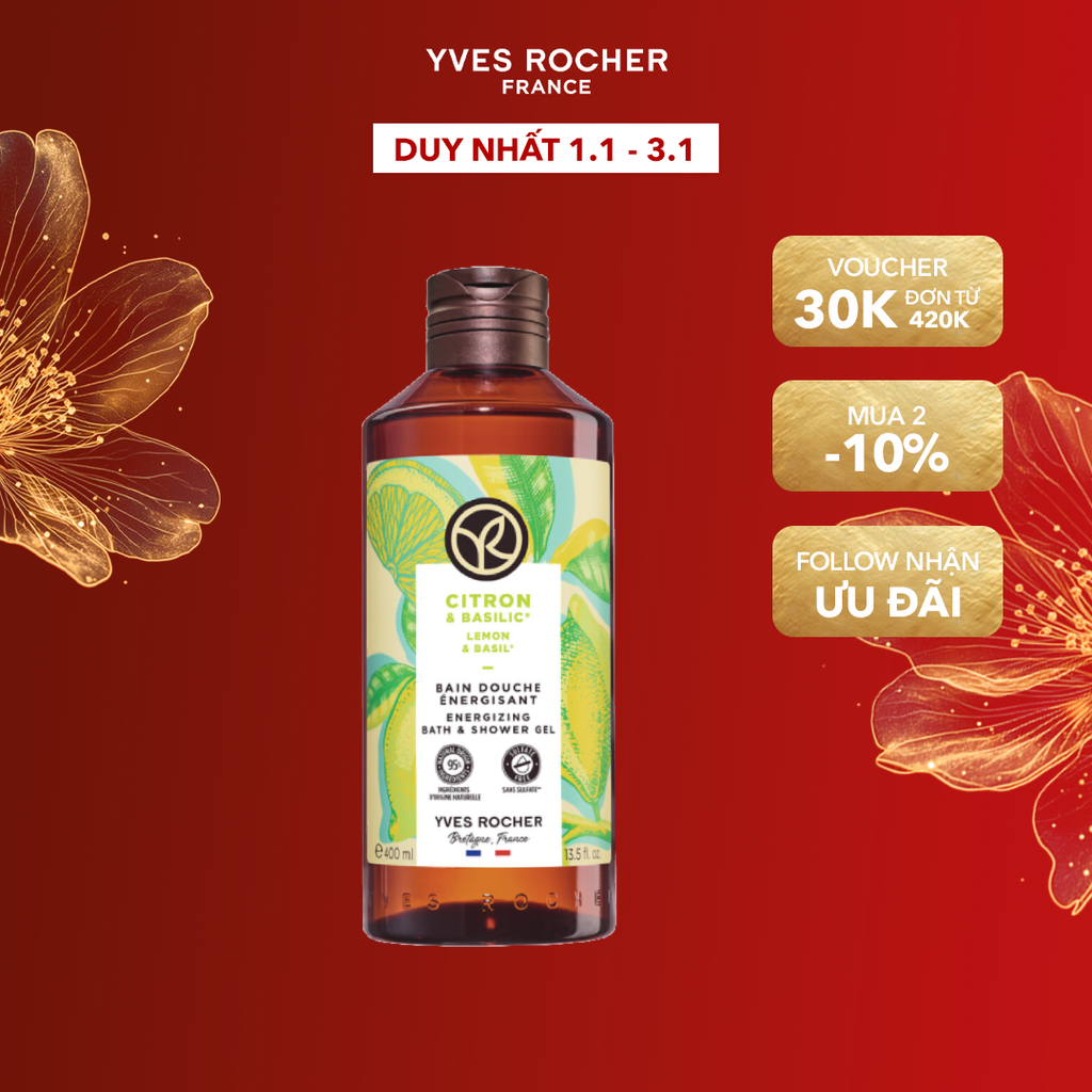  Sữa tắm dạng gel hương chanh Yves Rocher Bath And Shower Gel Lemon & Basil 400ml 