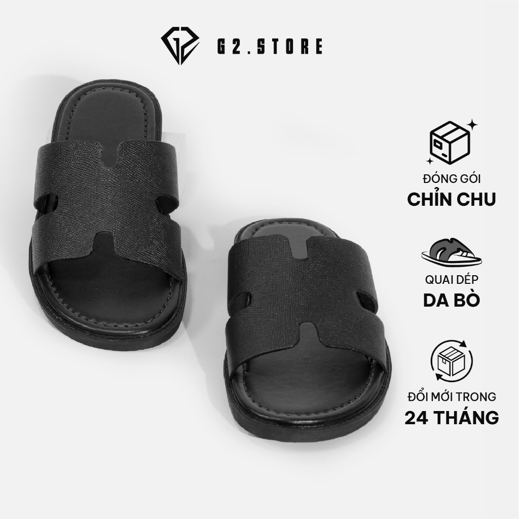 Dép chữ h G2 Helios quai ngang da bò cao cấp, Dép hermes nam thời trang công sở đi làm