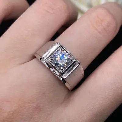 Uenjoyment Certified Solid 14K White Gold AU585 Ring 1CT Moissanite Engagement Rings Man