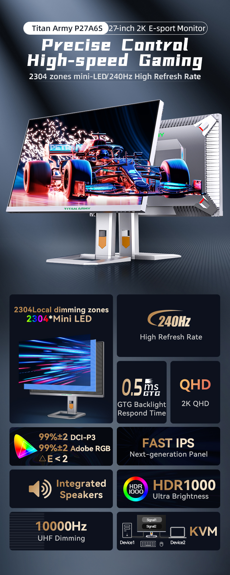 TITAN ARMY 27 inch 2K MINI LED game display 240HZ high refresh