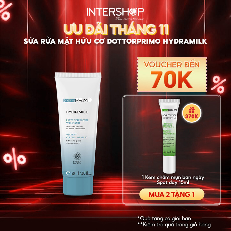 Sữa rửa mặt hữu cơ DottorPrimo Hydramilk 120ml dưỡng ẩm sâu làm sạch dịu nhẹ an toàn cho da nhạy cảm
