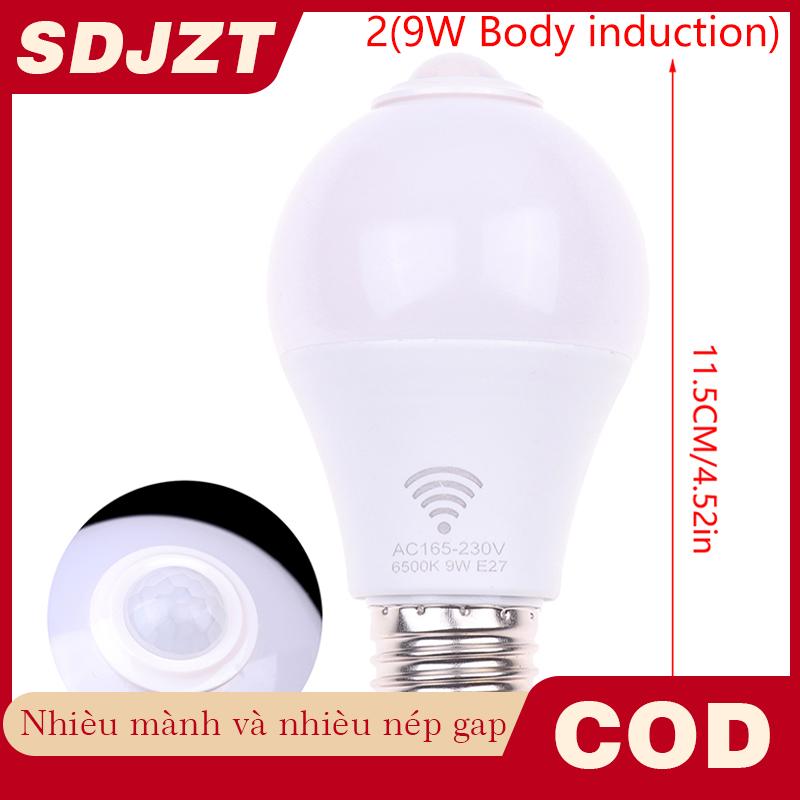 SDJZT Đèn cảm biến chuyển động PIR E27 bóng đèn LED 5W 9W 15W với đèn ngủ cảm biến chuyển động