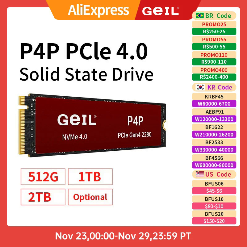 Geil p4p M2 SSD 256GB 512GB 1t 2t 4t 8t nội bộ ổ đĩa trạng thái rắn M.2 NVMe 1.4 PCIe 4.0 Gen 4x4 2280 cho máy tính xách tay Máy tính để bàn lưu trữ
