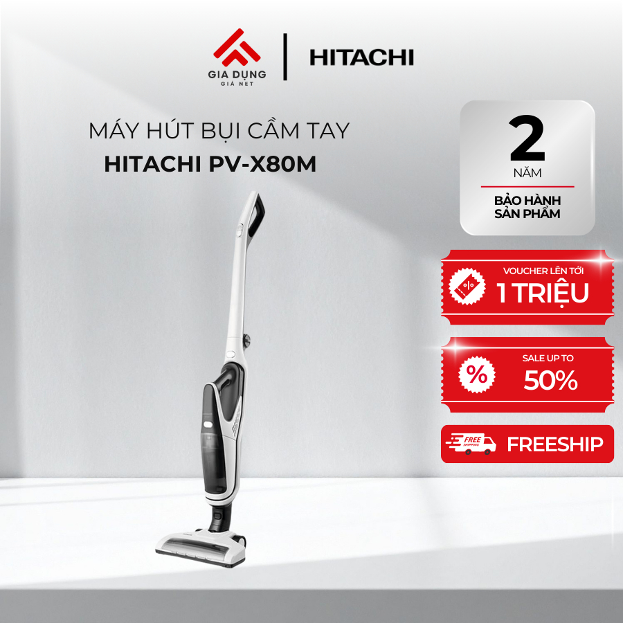 Máy Hút Bụi Cầm Tay Hitachi PV-X80M - Chổi Turbo có đèn LED - Công suất 110W - Bảo hành chính hãng 24 tháng