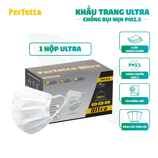 Khẩu trang y tế 4 lớp Perfetta Ultra Trắng (50 Cái/Hộp) Hàng xuất khẩu
