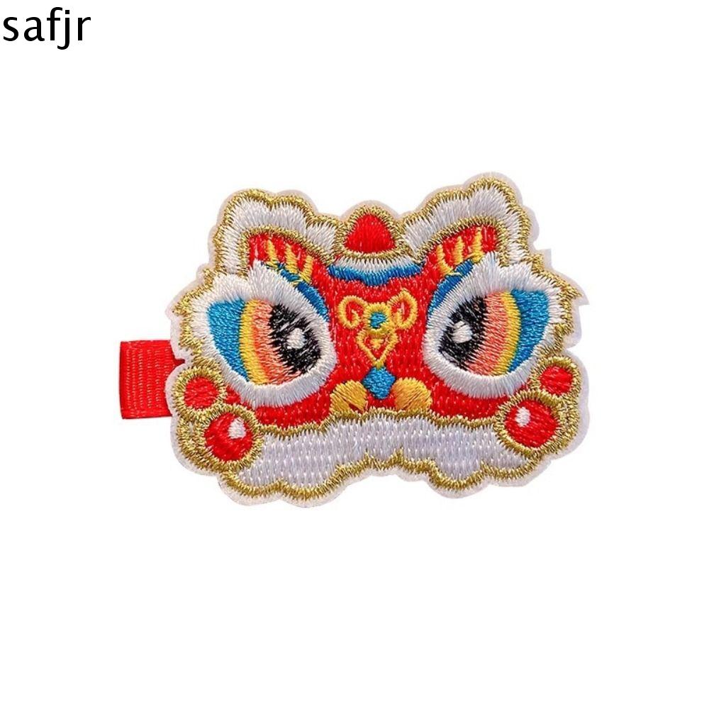 SAFJR Rồng linh vật Kẹp tóc trẻ em màu đỏ Thêu Múa sư tử Phụ kiện đội đầu năm mới Trung Quốc Đáng yêu Mũ cổ Kẹp tóc phong cách cổ xưa Trẻ em