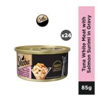 Sheba Can Cat Wet Food Adult Tuna White Meat With Salmon Surimi In Gravy Cat Food - Case 85 G