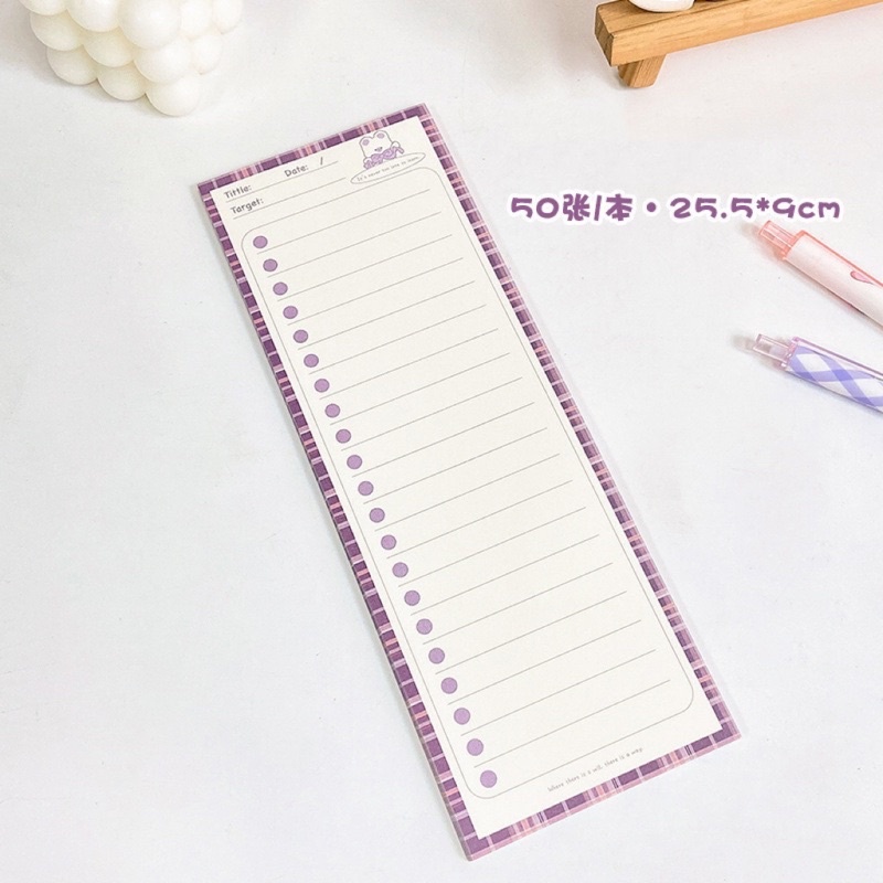 50 Sheets Long Notepad Weekly Planner CheckList To Do List Sticky Notes Memo Pad Time Management Cute Stationery