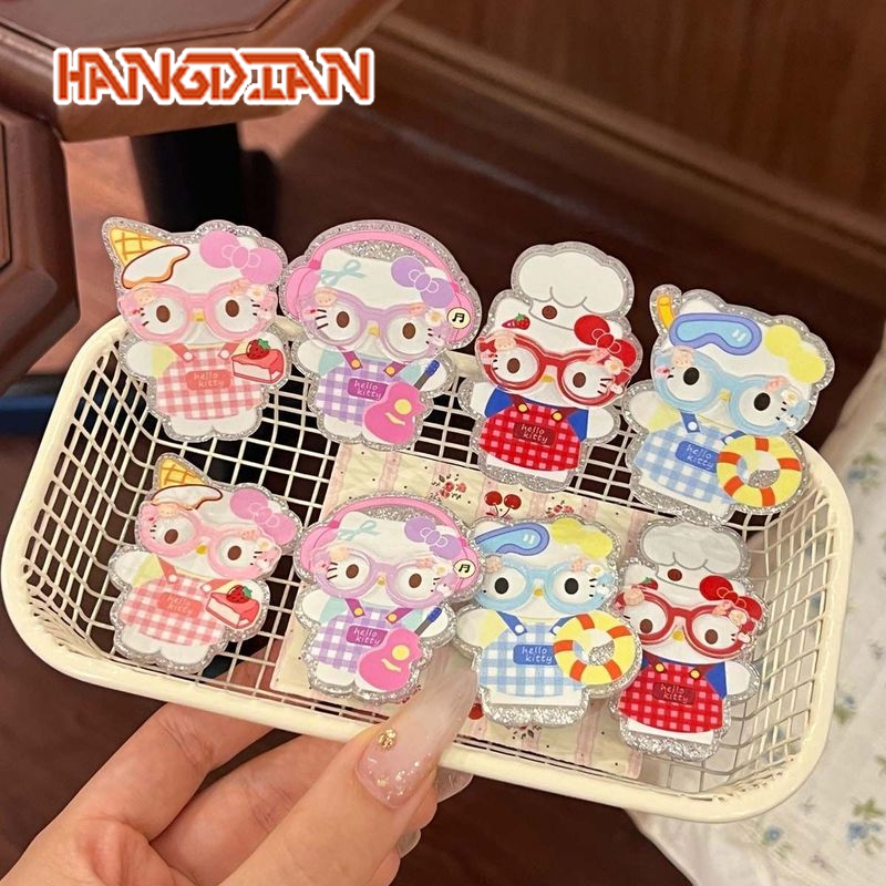HANGDIAN Cute Cartoon Kitty Apron Hair Clips with Acrylic Duckbill Design for Girls ราคา 19 บาท*ส่งฟรี