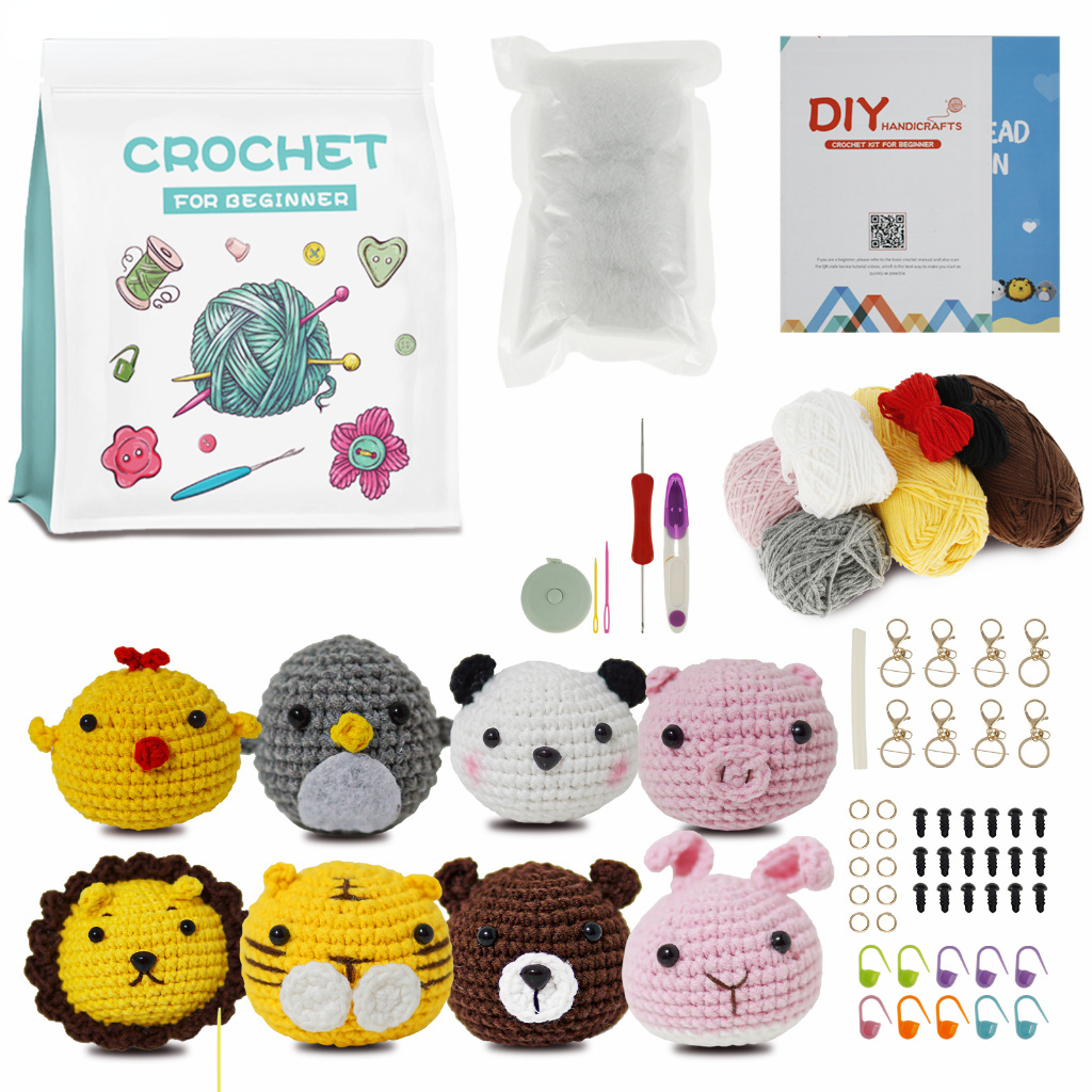 Crochet Kit for Beginners Complete Crochet Knitting Kit Adorable Animal Crochet Starter Pack with Keychain Step-by-Step Video