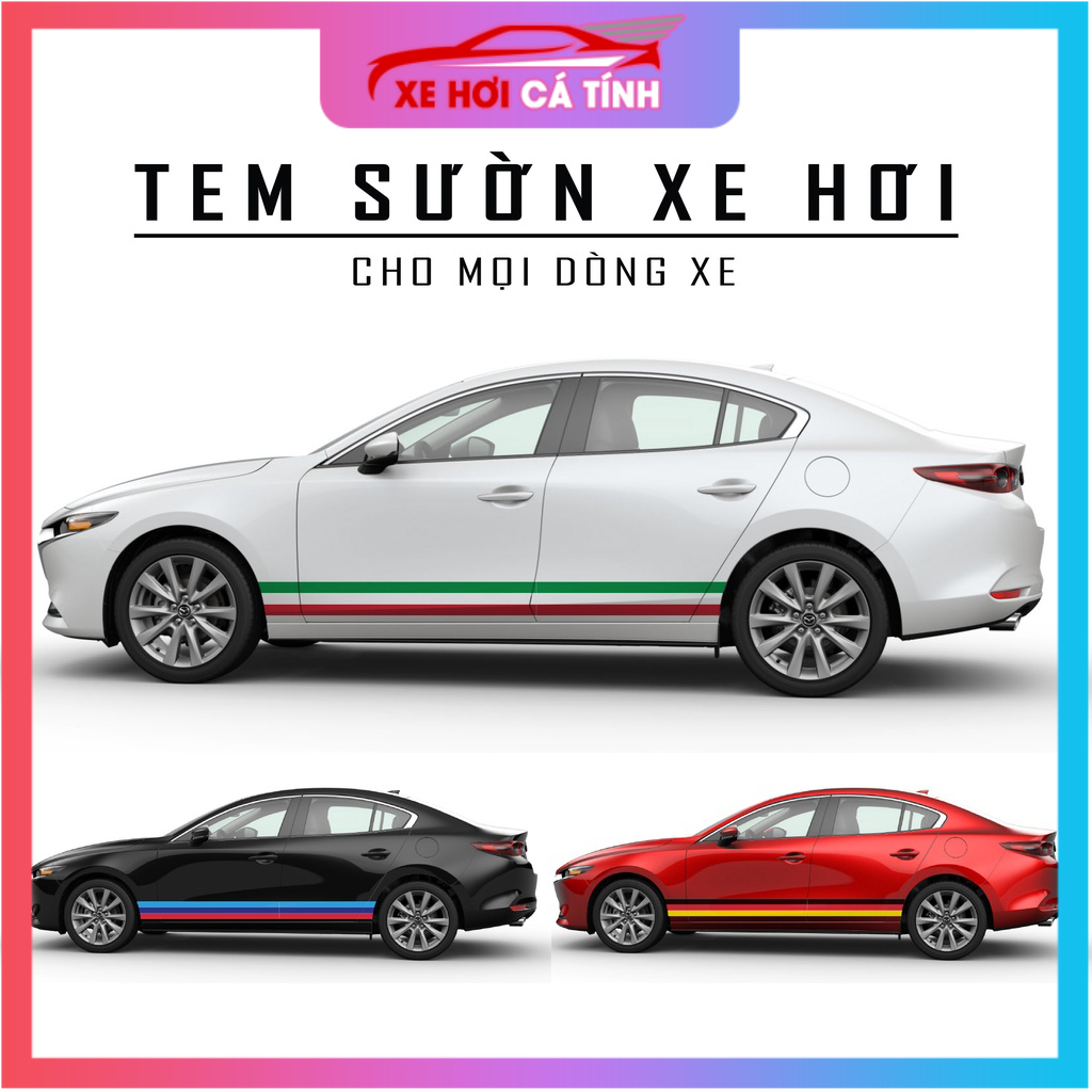 Decal dán xe ô tô rộng 15cm dán xe thể thao cờ Đức dán Mercedez, màu BMW sport đặc trưng, cờ ý, đức, pháp xe Peugeot, Tem dán xe thể thao
