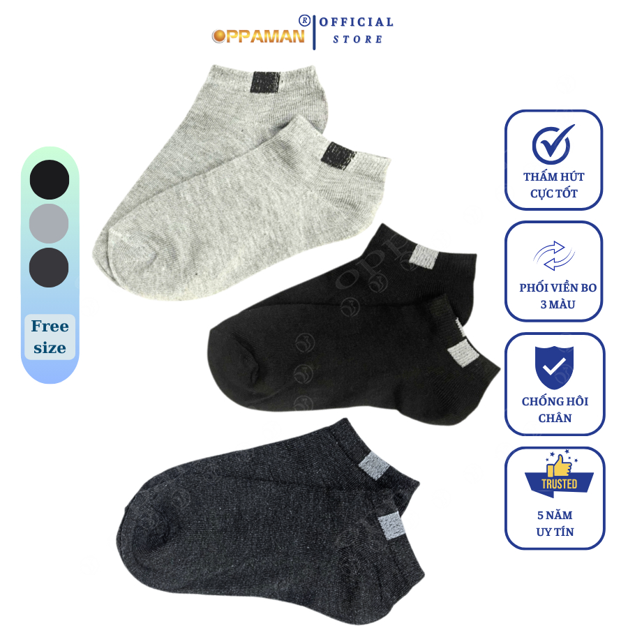 Combo 3 Đôi Tất Vớ nam cổ ngắn cao cấp trơn chất cotton mềm mại thoáng mát kháng khuẩn, chống mùi hôi OVT6 OPPAMAN