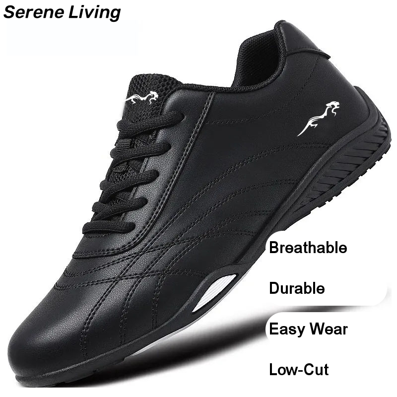 Classic Round Toe Running Shoes for Men - Available in White and Black with Lace-Up Closure