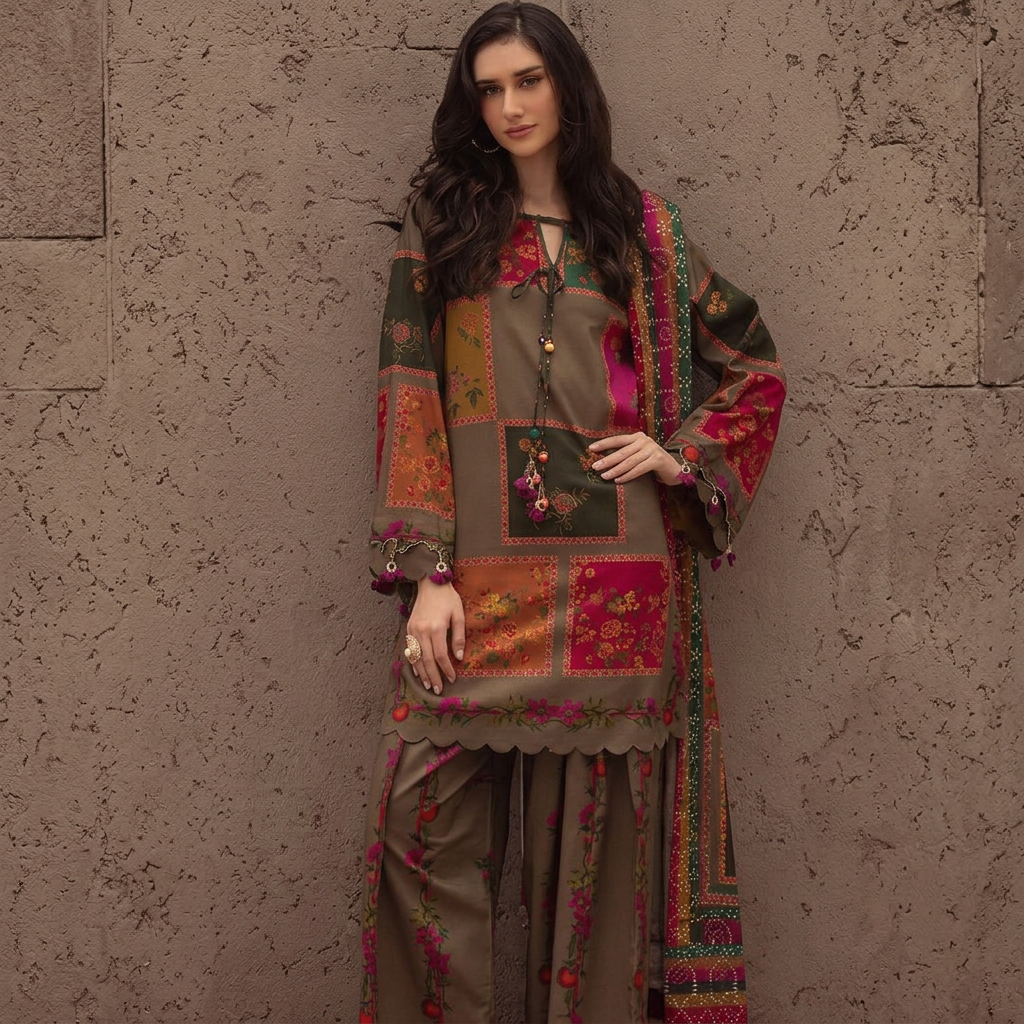 Women & Girls Unstitched 3PC Print Lawn Dress – New Arrival Ladies Suit | Elegant Summer Clothes Collection |