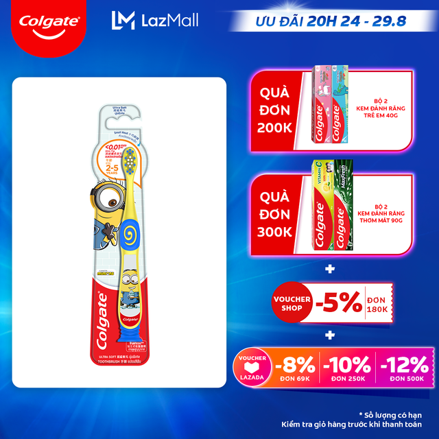 [Ưu đãi 20H 24.8 - 29.8_Áp voucher Colgate 5% + voucher LZD 8%]Bàn chải Colgate cho trẻ từ 2-5 tuổi hình ảnh Minion vui nhộn