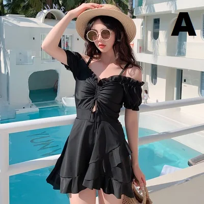 Women Clothing Summer One-piece Conservative Belly Cover Swimsuit