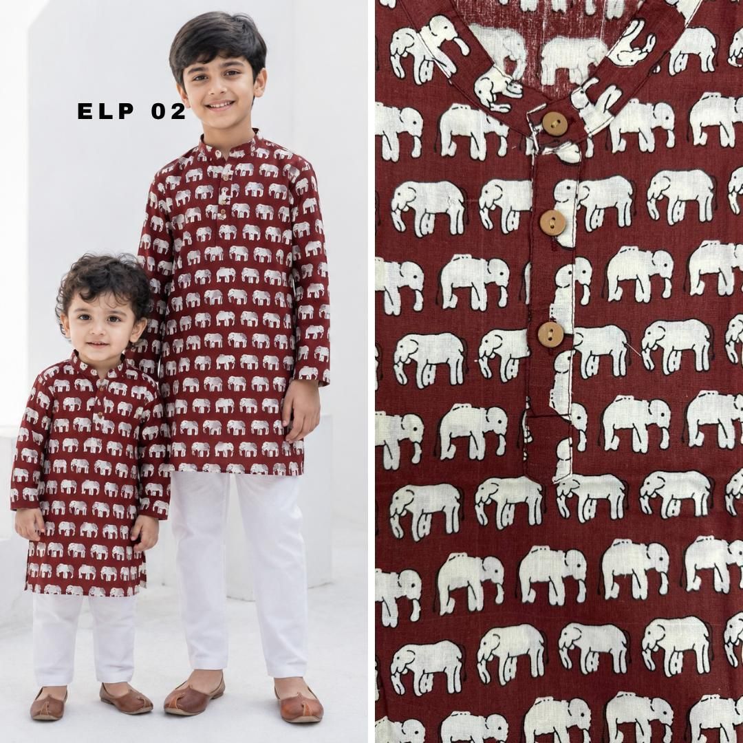 Elephant Prints Boys Kurta Set Cotton - size 20 -32 (5 - 12 years)