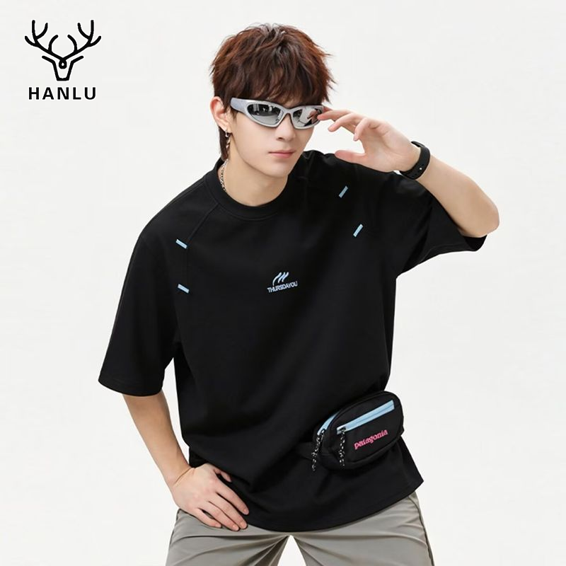 2026 Summer New Embroidered T-Shirt for Men, Loose Fit Round Neck Casual Basic Tee
