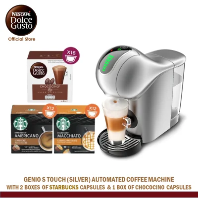 NESCAFE Dolce Gusto Genio S Touch Metal Automatic Coffee Machine with 2 Box Starbucks Capsules & 1 box of Nescafe Dolce Gusto Capsule