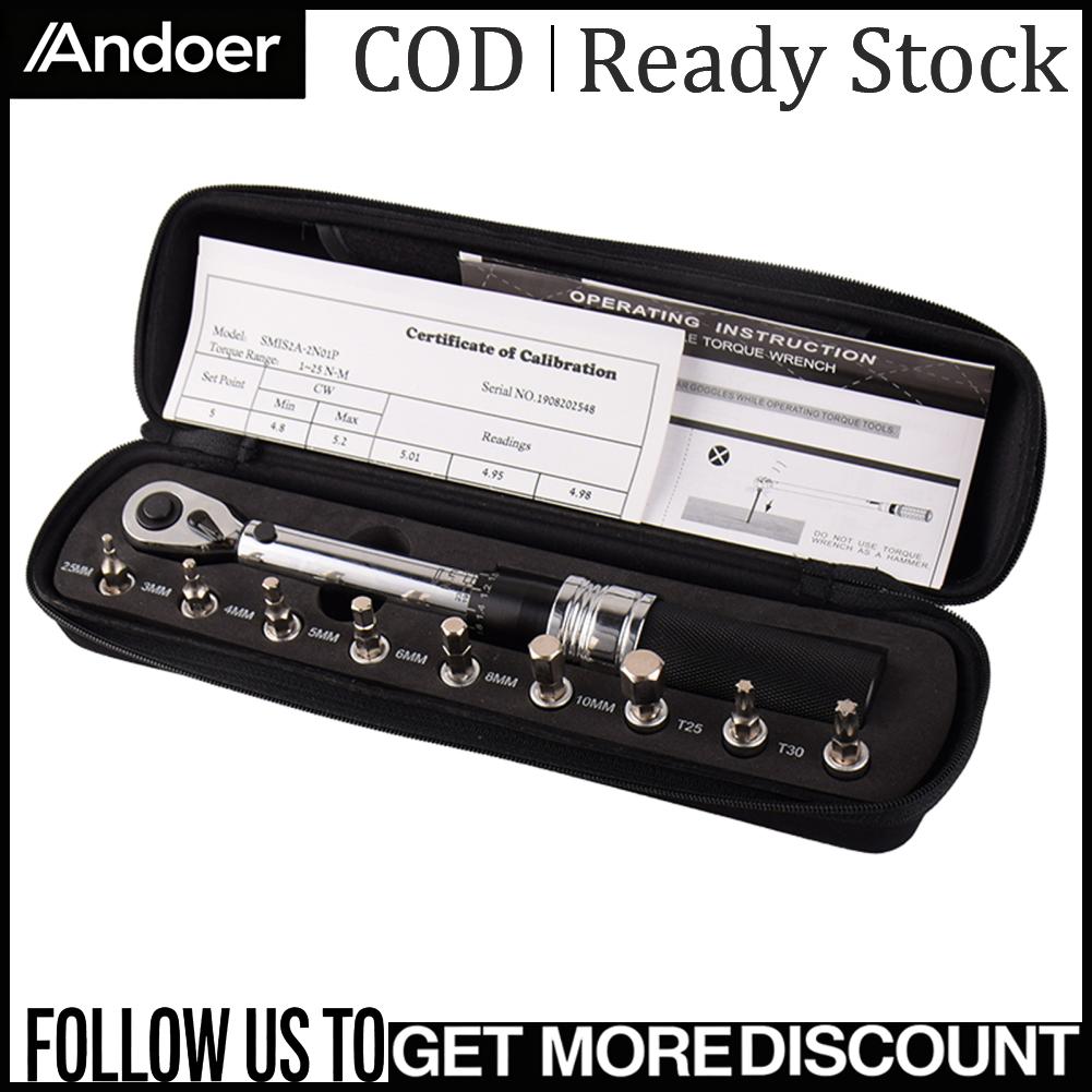 Andoer ประแจแรงบิดแบบปรับได้ 1-25Nm 1/4 ไดรฟ์ประแจพร้อม Bits การบำรุงรักษาจักรยาน เครื่องมือ ชุด ราคา 1,962 บาท*ส่งฟรี