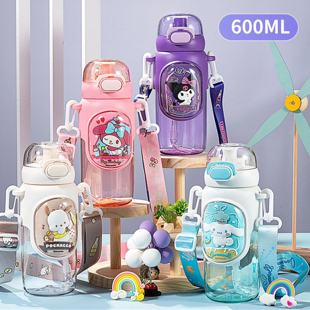 Hourser 600ml nước Botte Tritan Cốc có ống hút phim hoạt hình kuromi pochacco cinnamorol sinh viên cầm tay chai nước uống