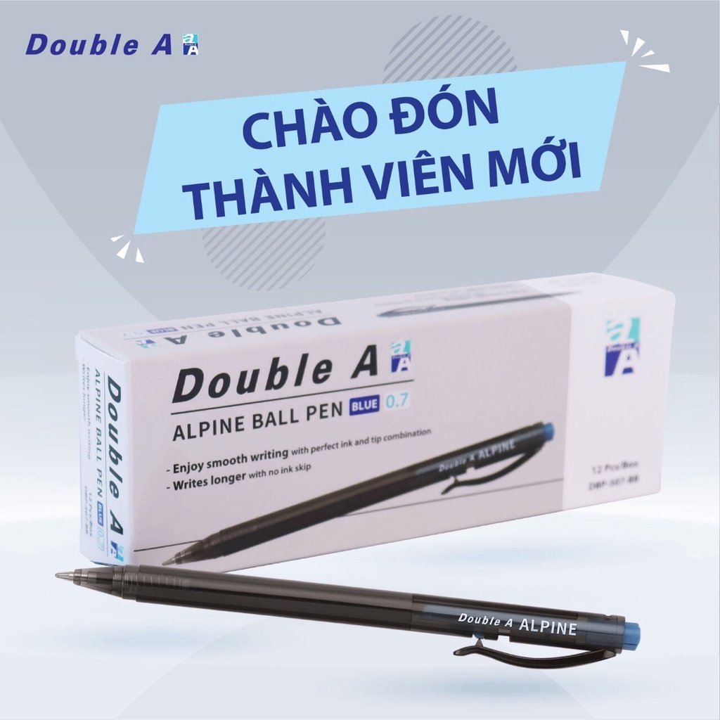 Hộp 12 bút bi double a alpine ball 0.7mm mẫu mới 2023 , viết mực xanh doublea - loki
