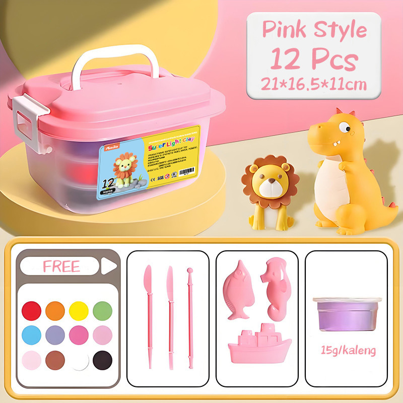 Hoptech SRBY - Kotak Hadiah Mainan Clay Isi 12 Pcs Clay Warna Warni Mainan Edukasi Anak Hadiah Anak