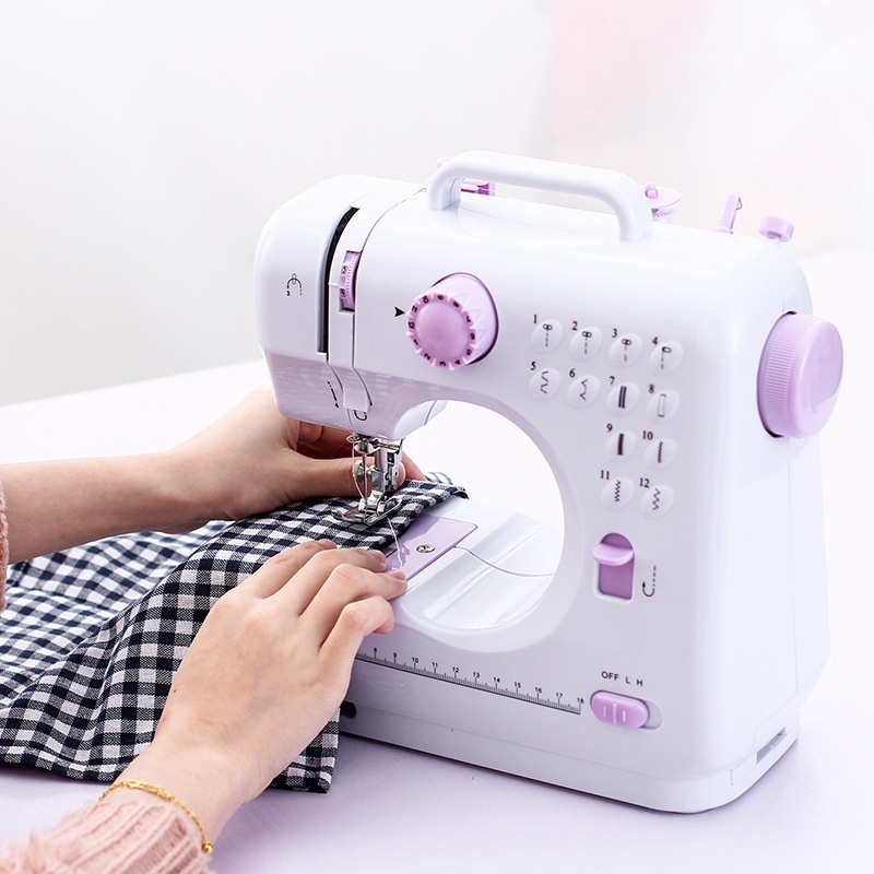 Máy May Mini Gia Đình 505 (12 Loại Khâu). Máy may điện mini đa năng gia đình 12 loại mũi khâu đáp ứng nhiều nhu cầu khác