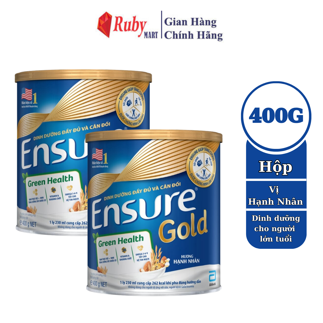 [Date T8/24] Combo 2  Sữa bột Ensure Gold Green Health Đạm thực vật hương Hạnh nhân 400G