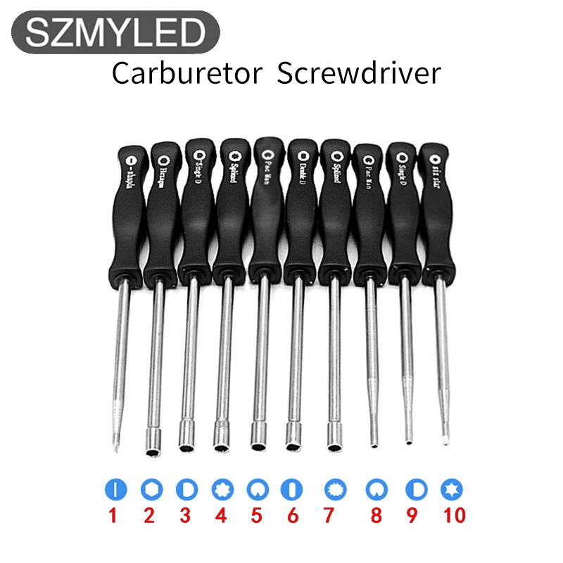 Pack-of-10 Carburetor Adjustment Tool Carburator Adjusting Kit Double D, Single D Multi-head Tune-up Screwdriver Set Small Engine Carb Trimmer
