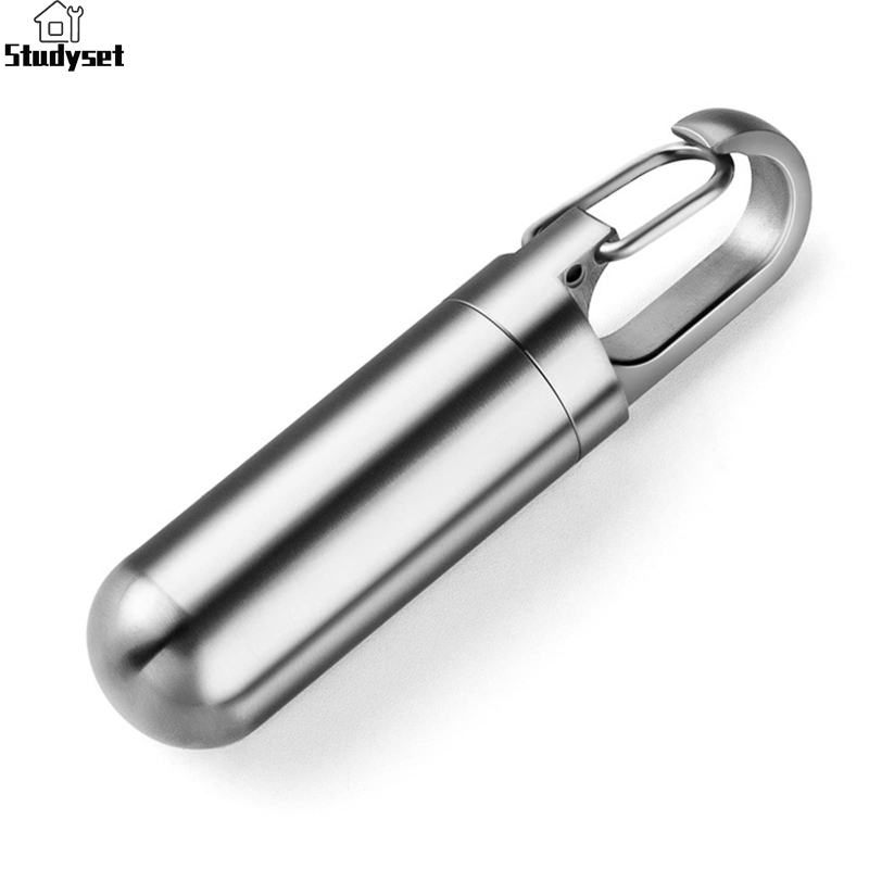 Studyset IN stock Mini Pill Holder With Carabiner Style Clip 304 Stainless Steel Pill Keychain Outdoor Traval First-Aid Pill Case Portable Box ราคา 152 บาท*ส่งฟรี