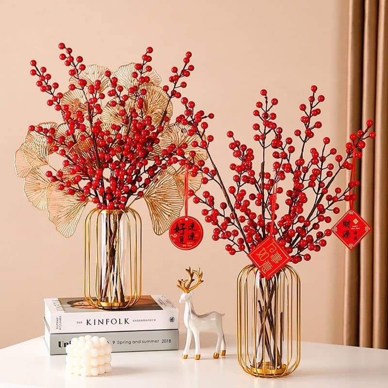 Cành đào đông đỏ 12 nhánh - cành đào đỏ