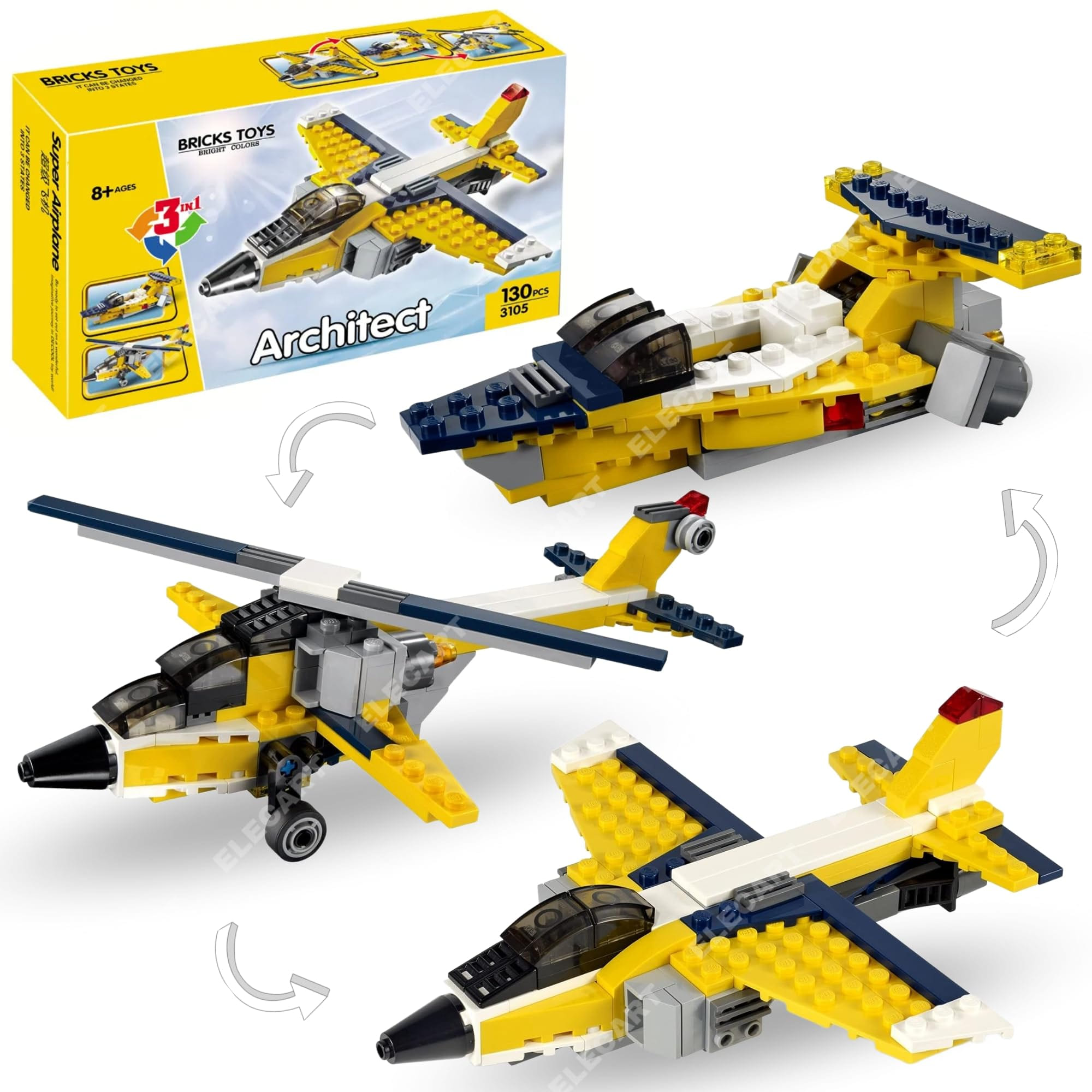 Children's Architect DIY Building Blocks Set, 3 in 1 Architect Series Skyways Building Block Toy Set Educational 130+ Pcs DIY LEGO Blocks Toy Early Development Brain Activity Games Best Gifts For Kids Boys Girls (3105)