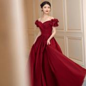 Satin Slim Fit Red Evening Dress by 