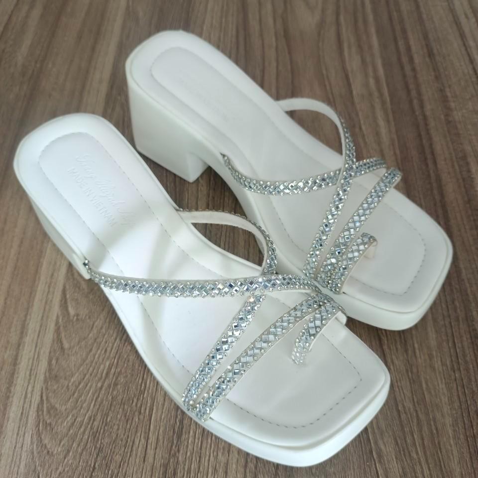 Dép nữ cao gót - đế PU cao 6 phân - quai xoàn chéo - ( MS.13) DéP Shoes GiàY Jean - 3