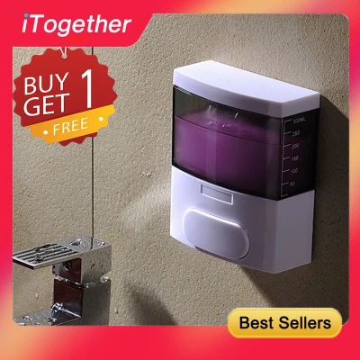 iTogether 【1+1】Soap Dispenser No-Drill 300ml Shampoo Shower Dispenser Wall-mounted Soap Dispenser for Bathroom Kitchen Public Places