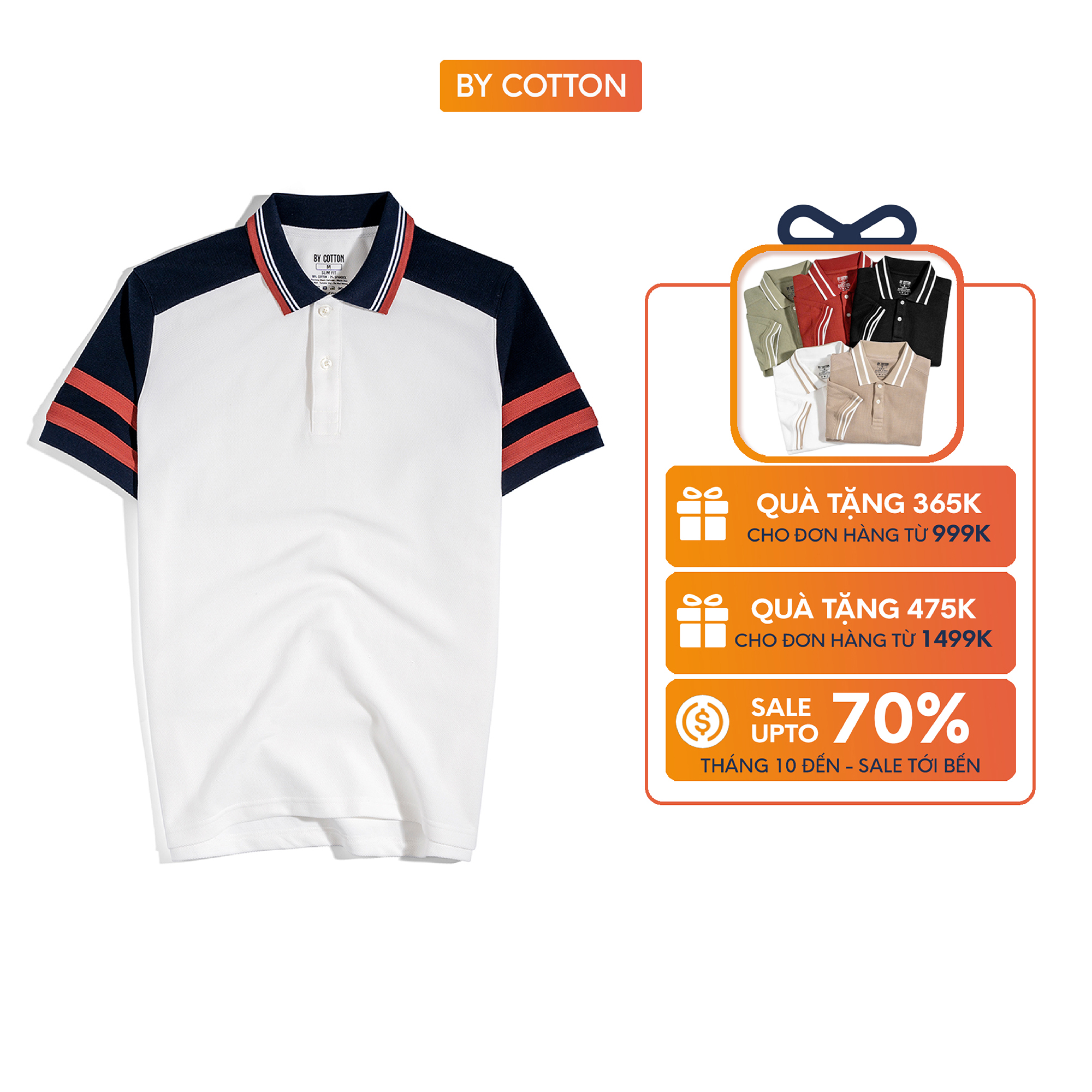(Dic shop) Áo Thun Polo Nam Cao Cấp Cool Pique Trắng Phối Xanh Đỏ By Cotton