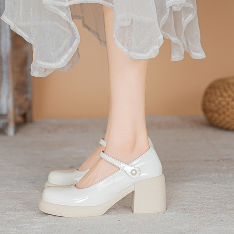 Giày Mary Jane mới giày da cao gót giày nữ mũi tròn retro giày da học sinh JK